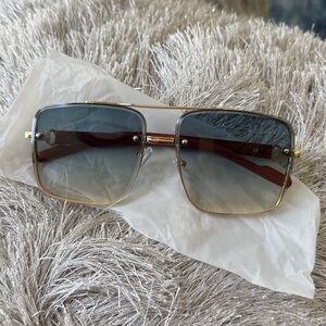 Gold Frame Brown Gradient Blue Lens Women's Sunglasses. New!